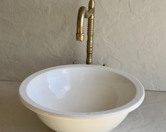 Classic White Drop-In Ceramic Sink – Handmade Bathroom Basin | Round Drop-In Bathroom Basin