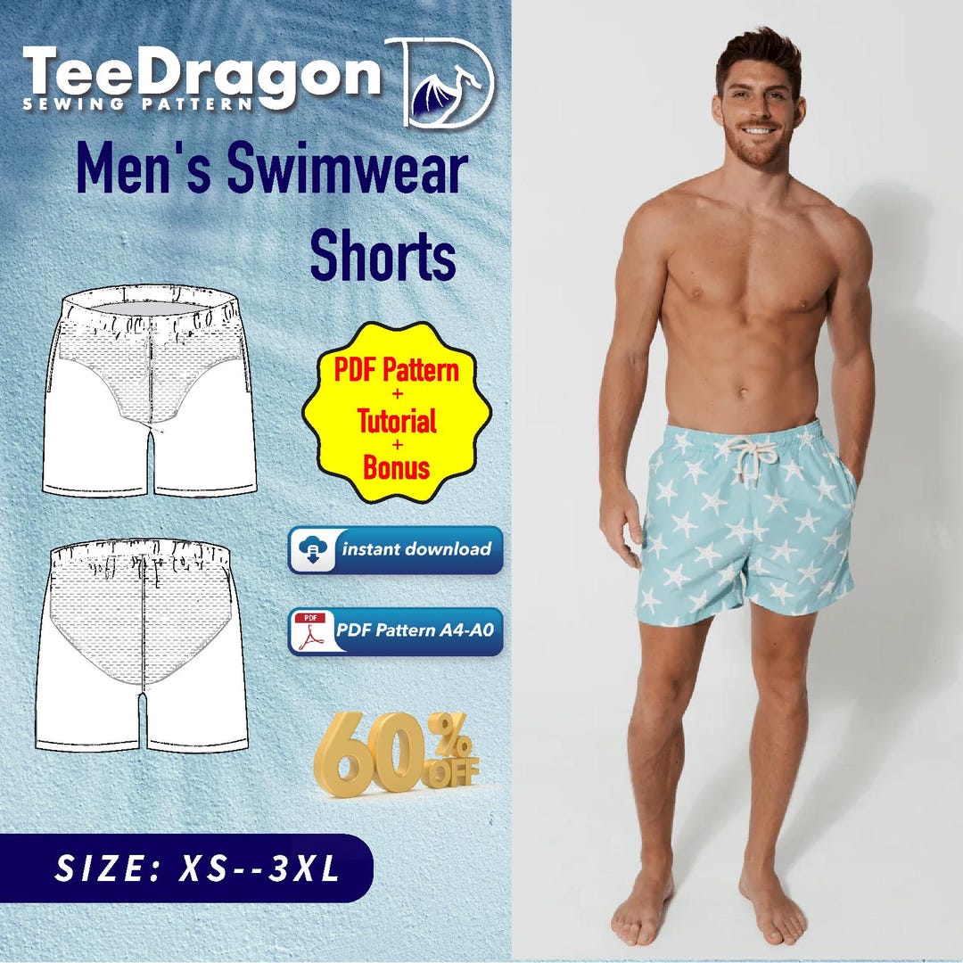 Men s Swimwear Sewing Pattern PDF Swim Shorts Pattern XS 3XL Quick Men s Swimwear Sewing Pattern PDF Swim Shorts Pattern XS 3XL Quick
