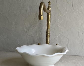 Modern White Flower Sink l Handmade Sculptural Vessel Basin l Bathroom Vanity Sink