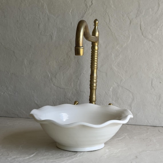 Modern White Flower Sink l Handmade Sculptural Vessel Basin l Bathroom Vanity Sink