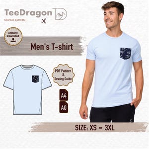 Men’s T-shirt Sewing Pattern PDF | DIY Pocket Tee | Casual Shirt Pattern A4/A0 | Hawaiian Tropical Shirt | Digital Download