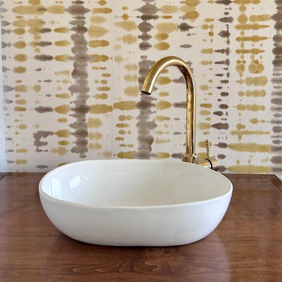 Oval Ceramic Vessel Sink l Handmade Moroccan Bathroom Basin l Modern Minimalist Countertop Sink
