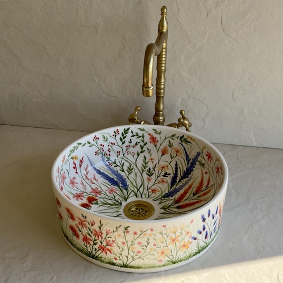 Moroccan Floral Basin l Colorful Handmade Bathroom Vessel Sink l Hand-Painted Floral Moroccan Ceramic