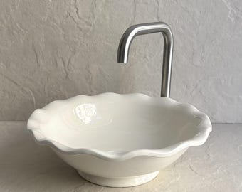White Flower Shaped Ceramic Sink l Handmade Vessel Basin l Minimalist Bathroom Wash Bowl l Vanity Countertop Basin