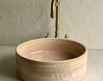 Lavabo da bagno beige naturale | Lavabo in ceramica fatto a mano | Lavabo rustico in argilla Wabi Sabi