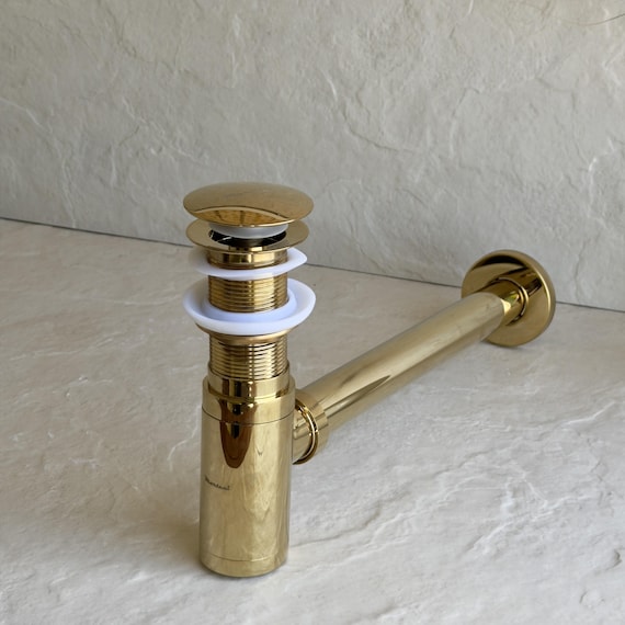 Brass Bottle Trap & Pop-Up Drain Set l Modern Bathroom Sink P Trap