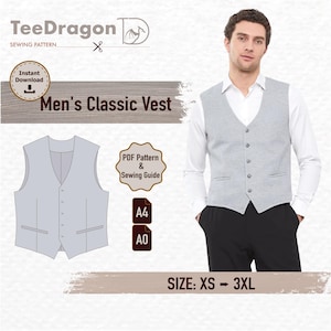 Klassiek herenvest naaipatroon | PDF-patroon met tutorial | Maten XS-3XL | Direct downloaden | Stijlvol vestpatroon voor heren