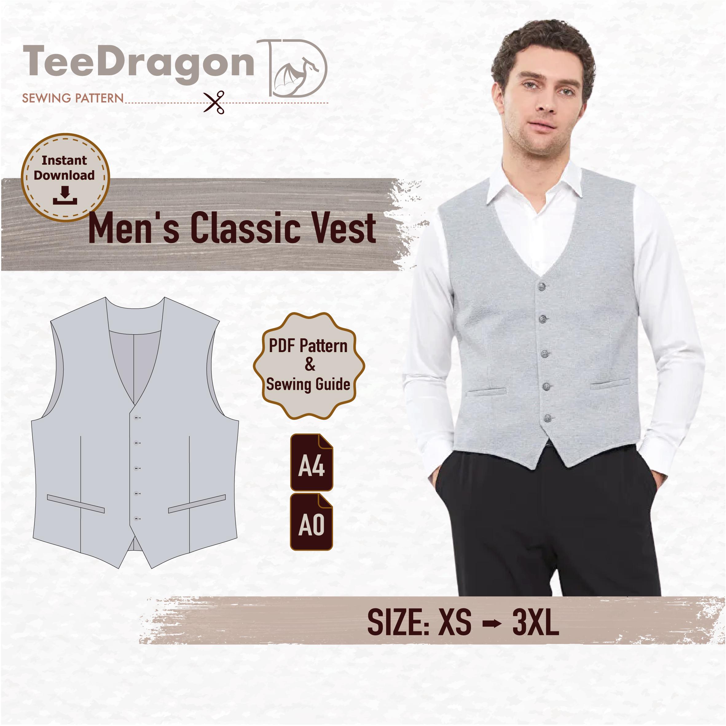 Classic Men's Vest Sewing Pattern | PDF Pattern with Tutorial | Sizes XS-3XL | Instant Download | Stylish Waistcoat Pattern for Men