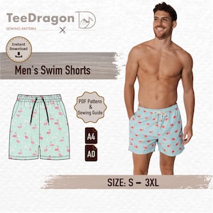 Patrón de costura de pantalones cortos de baño para hombres | Descargar PDF | Pantalones cortos de verano fáciles de hacer tú mismo | Carta A4 A0 | Patrón de costura digital | Talla S-3XL