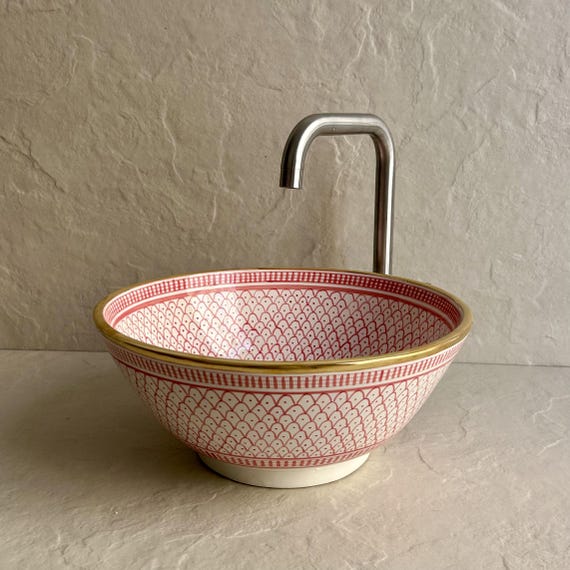 Pink & Gold Vessel Sink l Handcrafted Ceramic Bathroom Basin l Luxury Vanity Wash Bowl