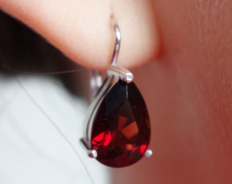 Silver Garnet Drop Earrings: Czech Pyrope Gemstone Jewelry