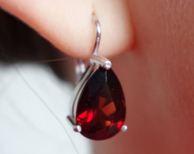 Silver earrings natural Czech big garnet January birthstone jewelry with pyrope faceted gemstone classic appearance certificate authenticity