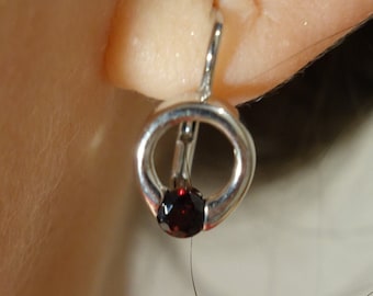 Silver earrings with natural Czech oval garnet genuine gemstone czech minerals genuine pyrope for women certificate of authenticity