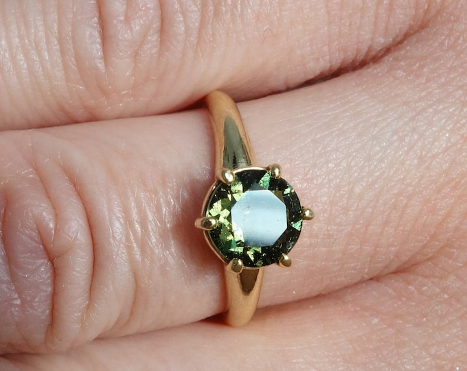Gold plated silver 925 22K ring Faerie with faceted Czech moldavite vltavin, certificate authenticity any size 6 7 8 9 in stock to order