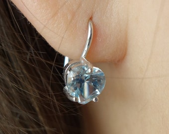 Silver heart shaped earrings with topaz Sky blue Romantic jewelry