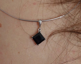Sterling Silver Square Pendant: Faceted Czech Garnet Pyrope