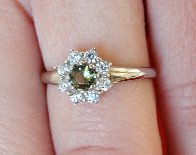 Sterling silver 925 ring rhodium plated Snowdrop with faceted moldavite vltavin, 22K, certificate authenticity any size 6 7 8 9 in stock