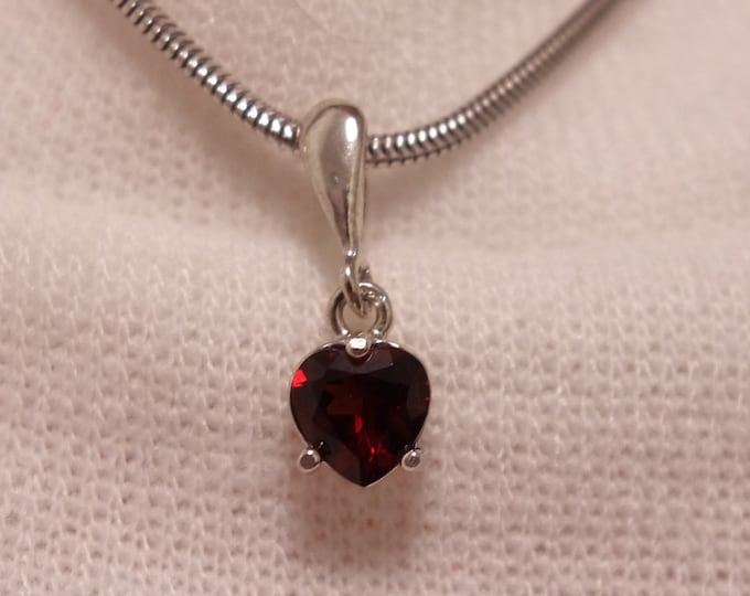 Silver heart shaped Czech mineral garnet pendant January birthstone Czech pyrope necklace Romantic gift with certificate of authenticity