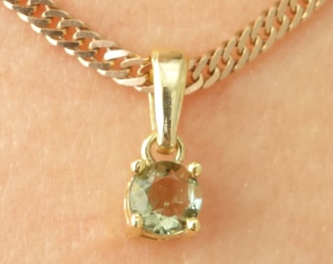 Gold plated silver tiny pendant necklace with natural faceted round real Czech meteorite moldavite - vltavin with certificate authenticity