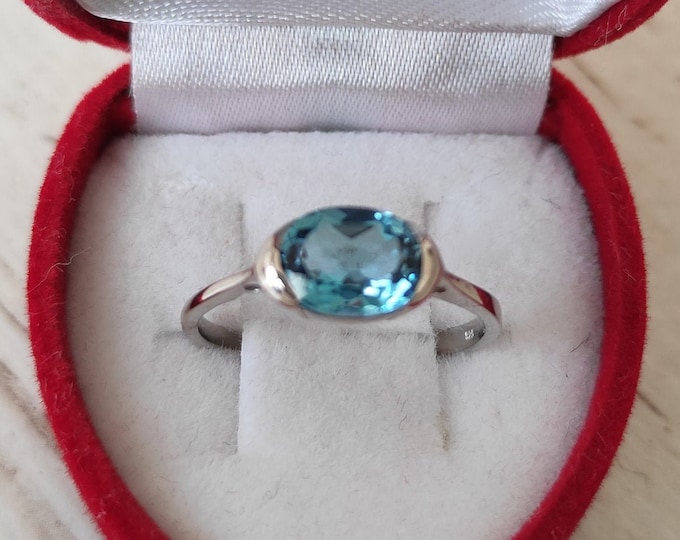 Oval Swiss blue topaz Silver ring Size in stock 6, 7 Ask us if you need another size