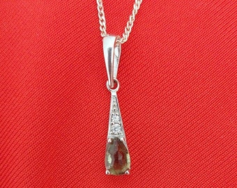 Moldavite Silver Pendant Necklace: Czech Meteorite, Zirconia