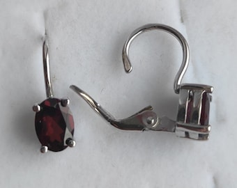 Silver Czech Garnet Leverback Earrings: January Birthstone
