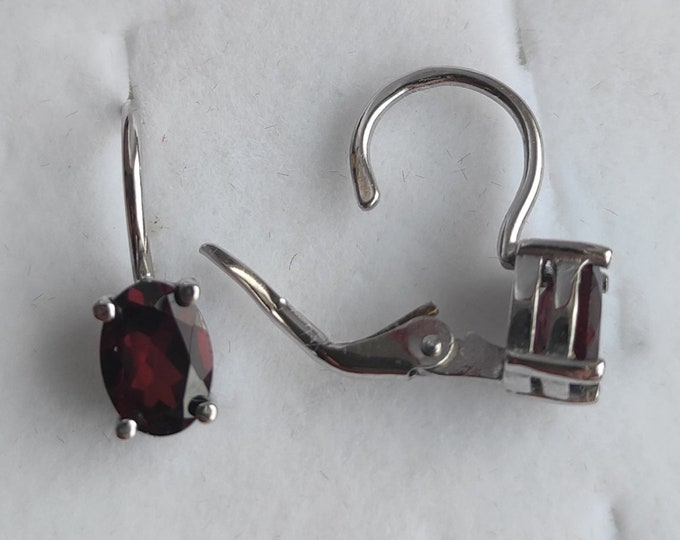 Silver Czech garnet claps earrings January birthstone oval genuine gemstone pyrope natural stone certificate authenticity, sterling silver