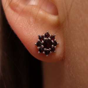 Silver Garnet Stud Earrings: Czech Pyrope January Birthstone