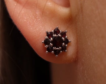 Silver Garnet Stud Earrings: Czech Pyrope January Birthstone