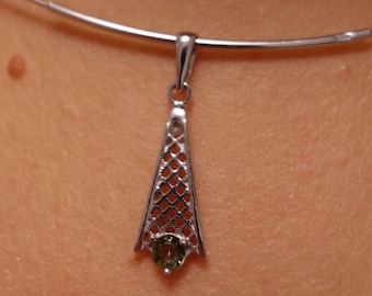 Sterling Silver Moldavite Pendant: Czech Meteorite Necklace, Certificate Included
