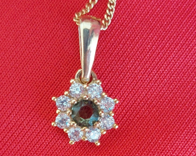 Gold plated gilded Silver 925, 22K pendant necklace Snowdrop with natural faceted Czech meteorite moldavite - vltavin zirconia, certificated