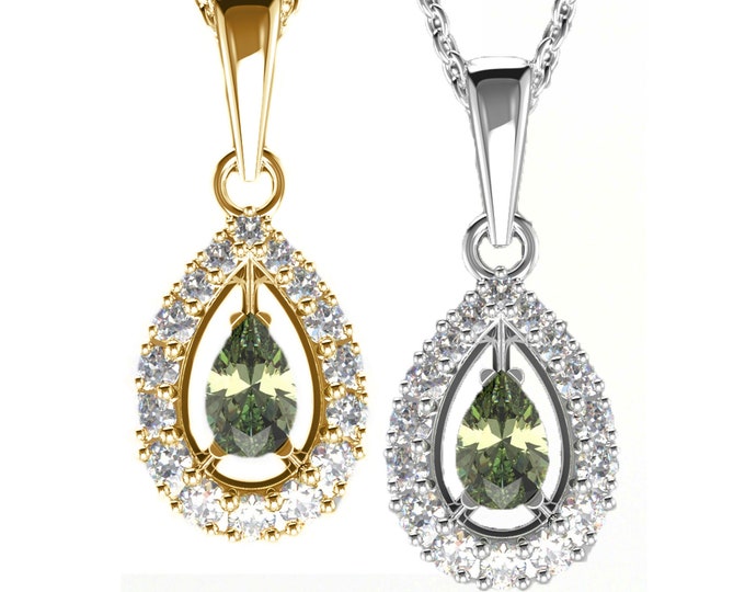 Pendant Queen with natural faceted moldavite, cubic zirconia 925 Sterling Silver 22 K, 585 White Gold 14 K, 585 Yellow Gold 14 K