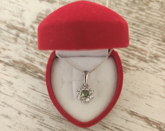 Silver Ag 925, 22 K pendant necklace Snowdrop with natural faceted real Czech meteorite moldavite - vltavin zirconia, certificated jewelry