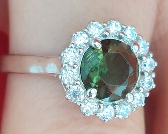 Sterling Silver Moldavite Ring: Green Vltavin Meteorite, Czech Gemological Certificate