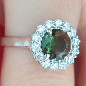 Simple Silver ring Green Sun with round circle Czech moldavite vltavin faceted meteorite, certificate authenticity custom any size 6,7,8,9