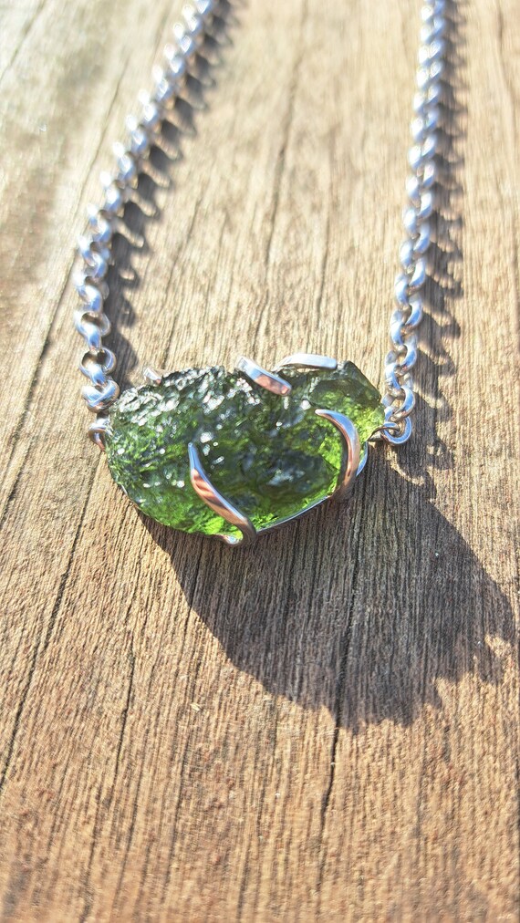 Tiny Moldavite Herkimer Diamond Necklace Dainty | moldavitejewelry.com