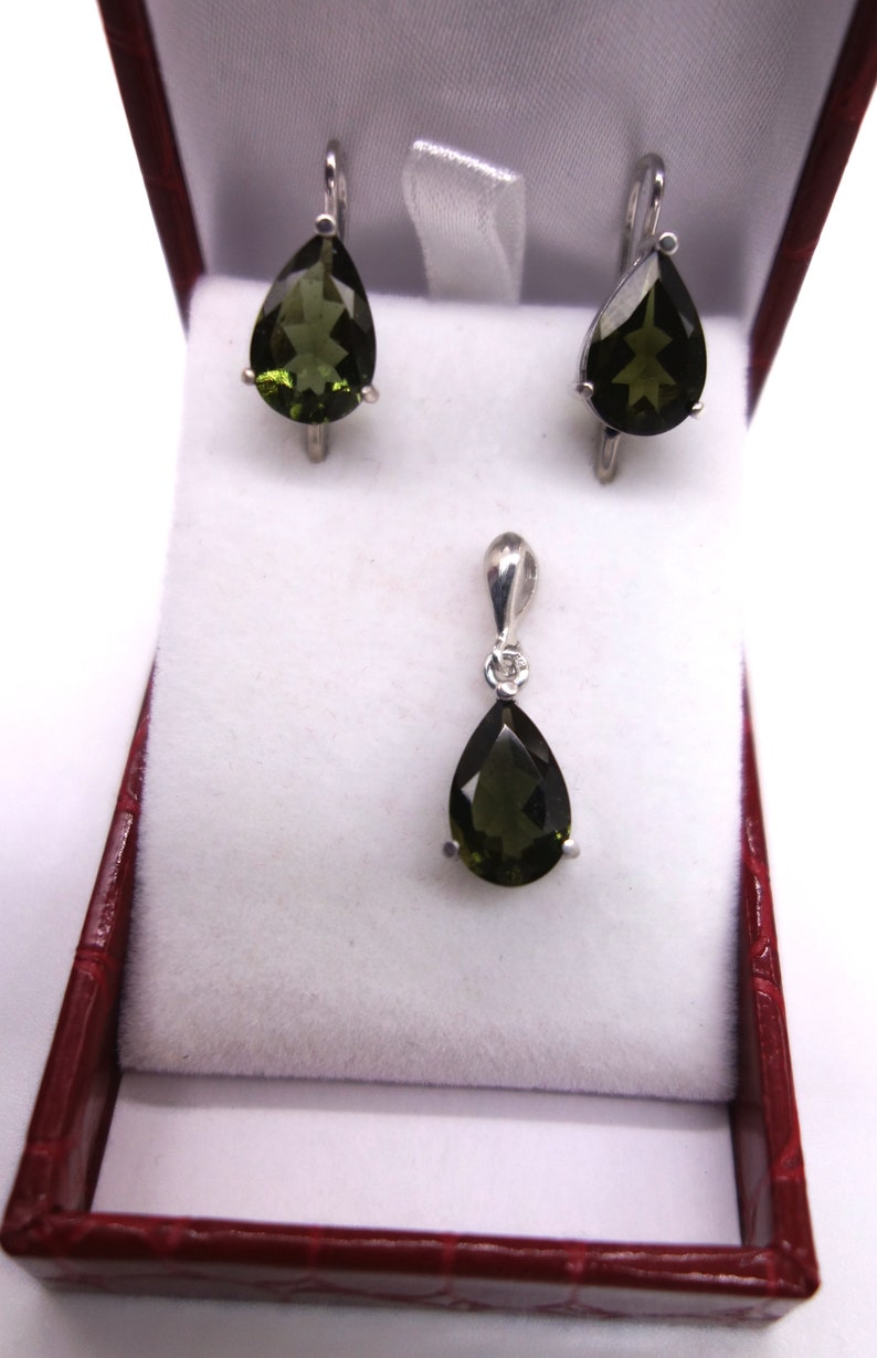 Faceted Moldavite silver earrings in the form of a drop Czech | Etsy