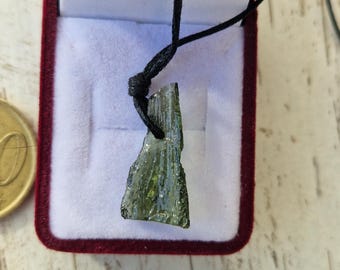 Raw Moldavite Pendant: Czech Tektite, Sterling Silver, Certificated