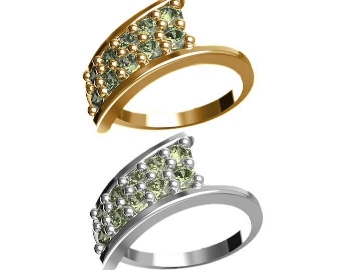 Galaxy ring with natural moldavites in white and yellow gold 925 Sterling Silver 22 K + Rh, 585 White Gold 14 K, 585 Yellow Gold 14 K