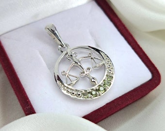 Libra Zodiac moldavite silver pendant, Real Czech meteorite moldavite, cosmic powerful stone, Horoscope Astrology Sign Medallion Pendant