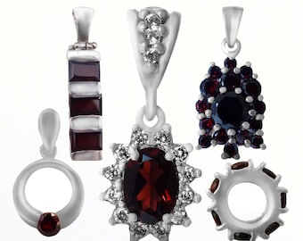 Silver garnet pendant January birthstone necklace Pyrope gemstone Circle, Round pendant Charm with garnet Rectangular,certificated garnet