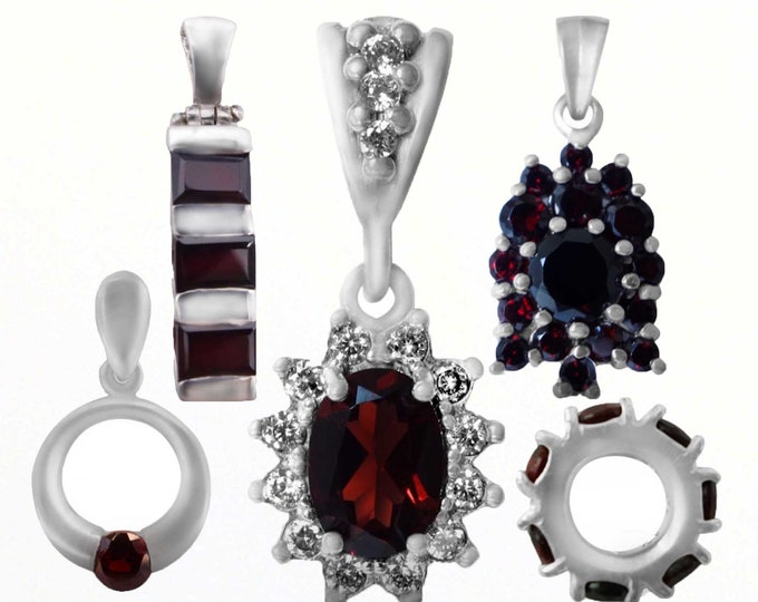 Silver garnet pendant January birthstone necklace Pyrope gemstone Circle, Round pendant Charm with garnet Rectangular,certificated garnet