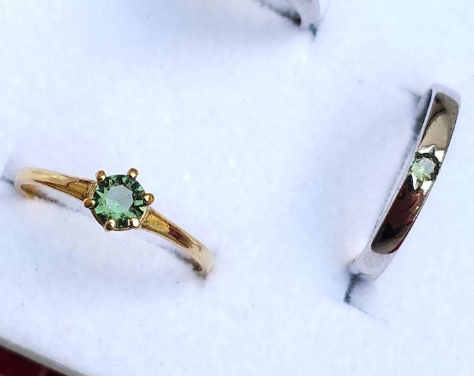 Moldavite Ring 925 Sterling Silver, Real Czech Vltavin Solitaire, Green Tektite Meteorite Glass Ring, Silver or Gold Plated