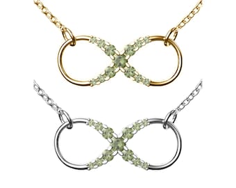 Moldavite Infinity Necklace: Czech Meteorite, Sterling Silver & Gold