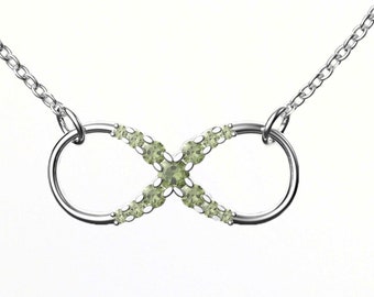 Sterling Silver Infinity Necklace: Czech Moldavite Green Meteorite