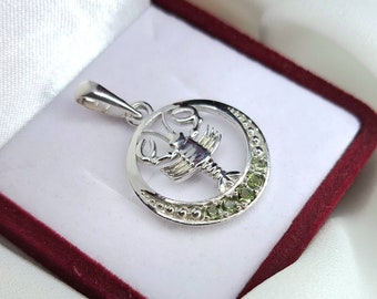 Cancer Zodiac moldavite silver pendant, Real Czech meteorite moldavite, cosmic powerful stone, Horoscope Astrology Sign Medallion Pendant