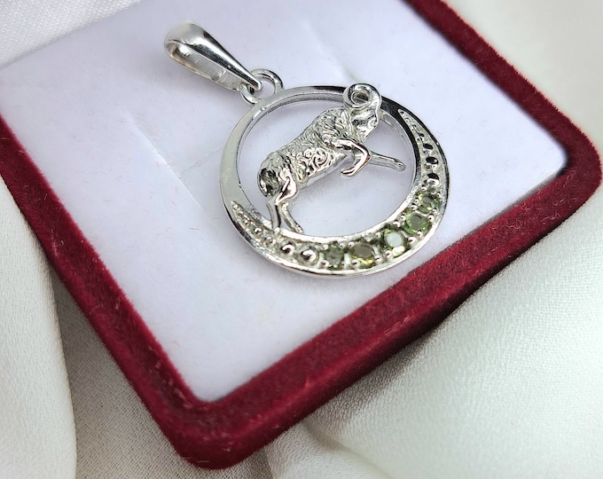 Aries Zodiac moldavite silver pendant, Real Czech meteorite moldavite, cosmic powerful stone, Horoscope Astrology Sign Medallion Pendant