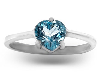 Silver heart shaped ring with Sky Blue topaz