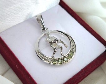 Aquarius Zodiac moldavite silver pendant, Real Czech meteorite moldavite, cosmic powerful stone, Horoscope Astrology Sign Medallion Pendant