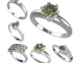 Moldavite rings, Natural Czech moldavite rings, Silver ring vltavin, moldavite and zircon, Ring with natural stone, certificate authenticity